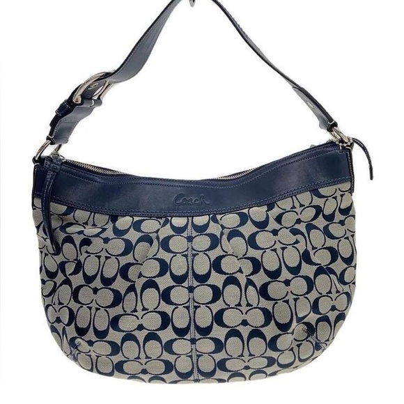 VINTAGE COACH Y2K Signature Hobo Bag Shoulder Bag Leather crescent bag navy blue - Picture 1 of 16